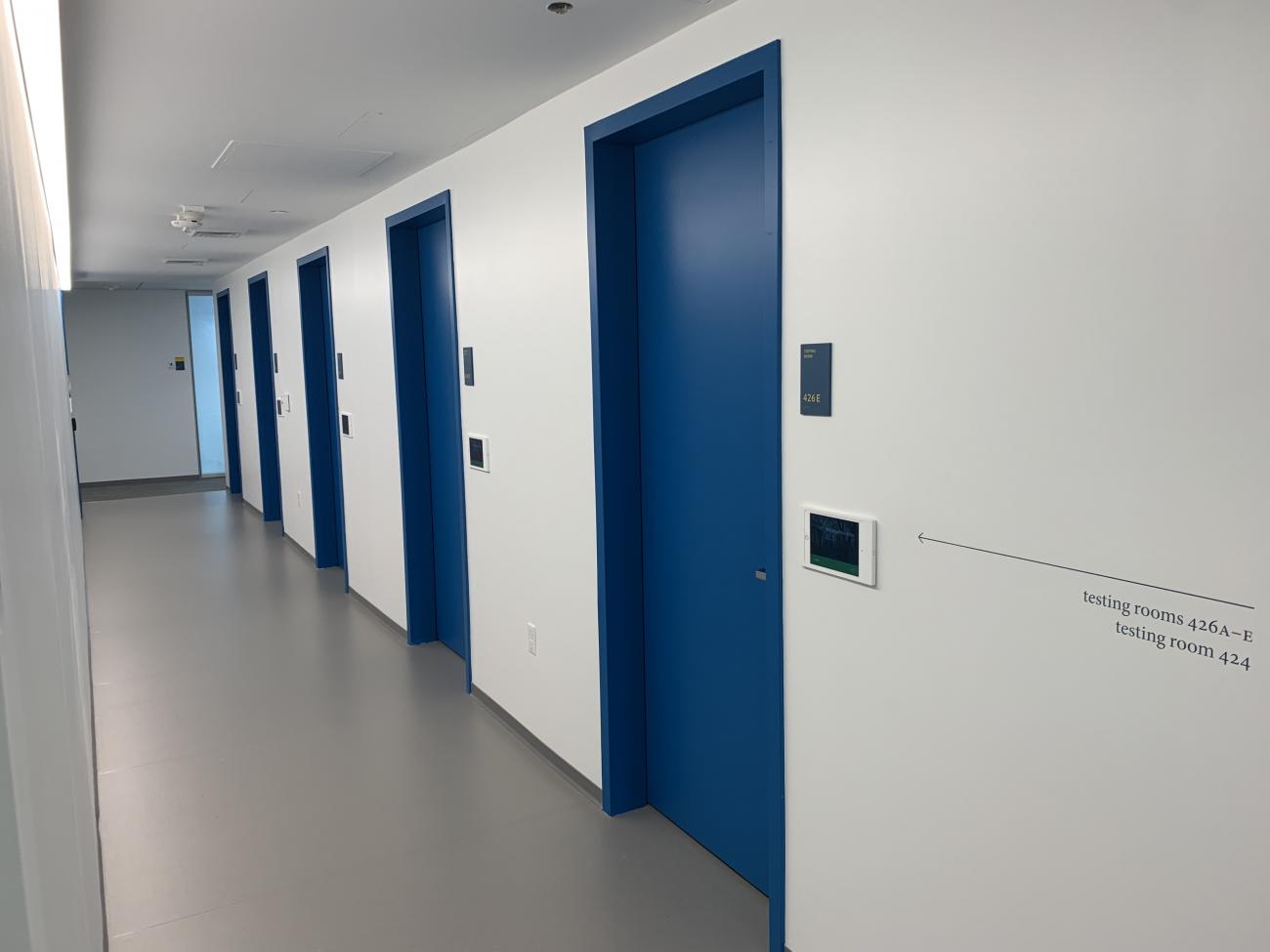 Hallway on the fourth floor of Angell Street where testing rooms are located. 